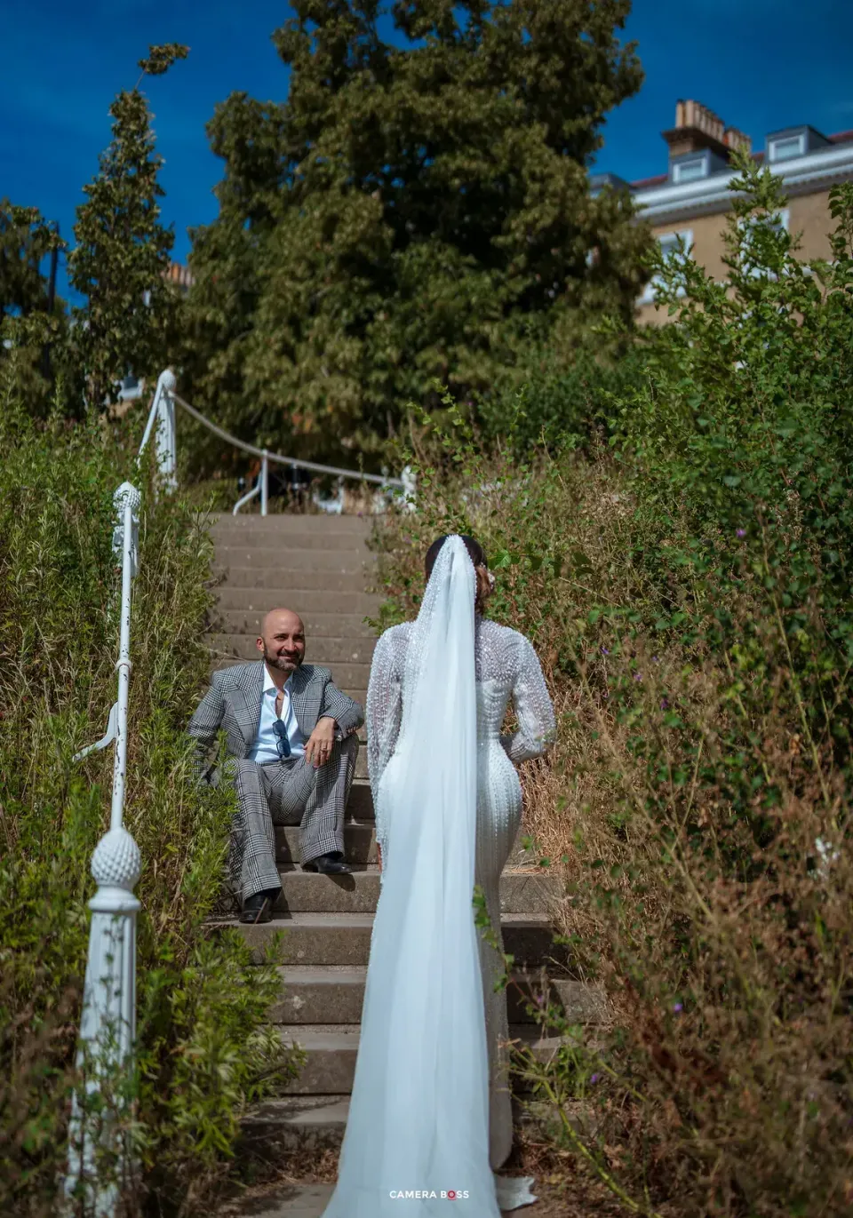 The couple outdoors after the ceremony