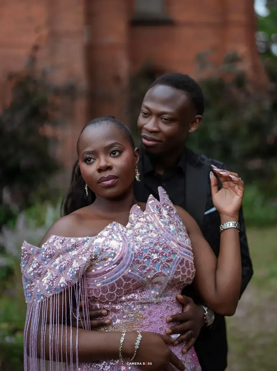 Temi and Fiyin in evening attire